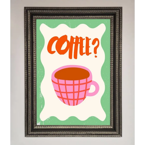 Coffee Pink Mug Framed Wall Art - A3 (29.7 x 42 cm) / Ornate Silver Black - Framed Print