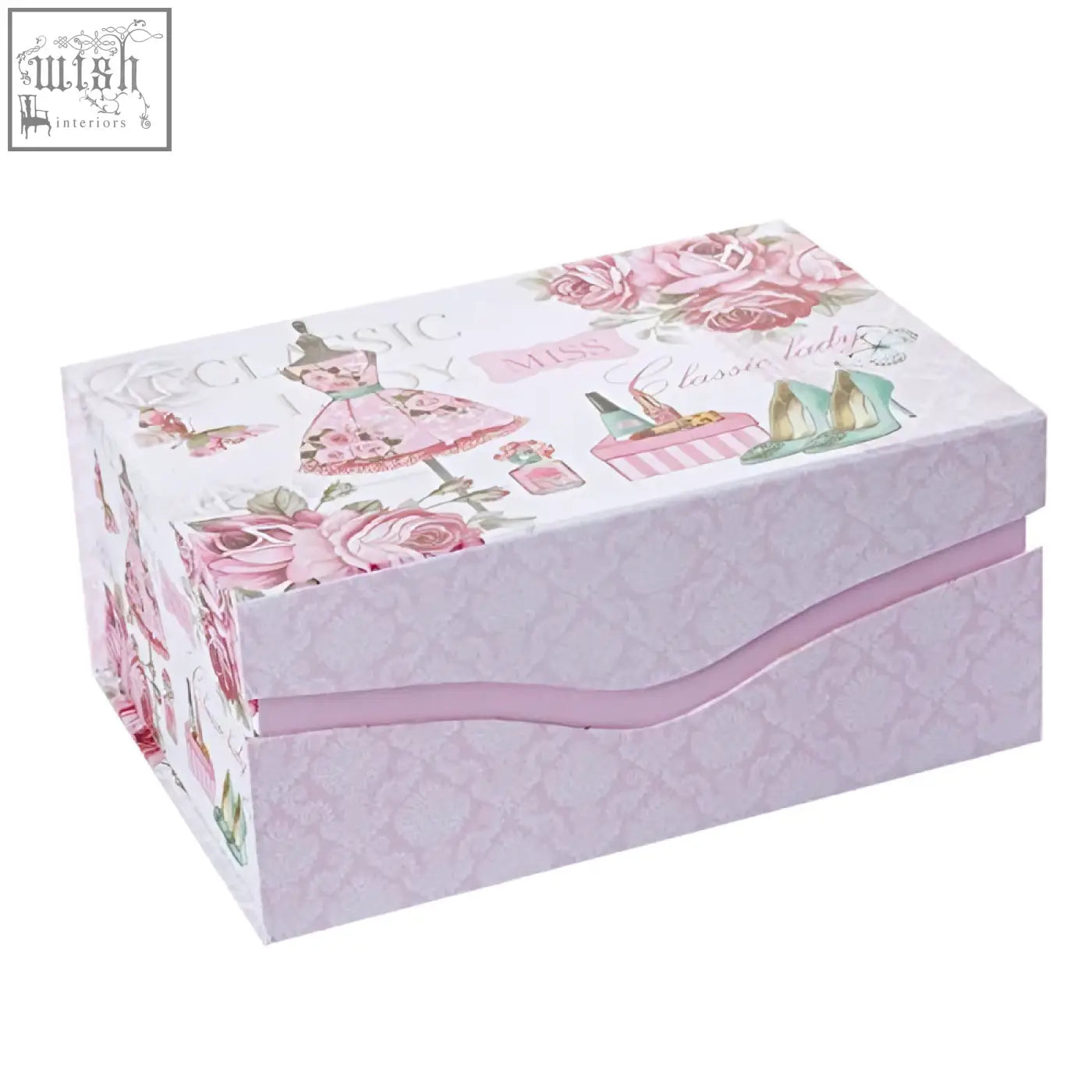A delicate lavender gift box with pink roses and vintage fashion design for coffee tea cup and saucers set pink classic lady