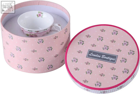 A delicate rose lavender floral porcelain teacup in a matching gift box 1pc set from london boutique
