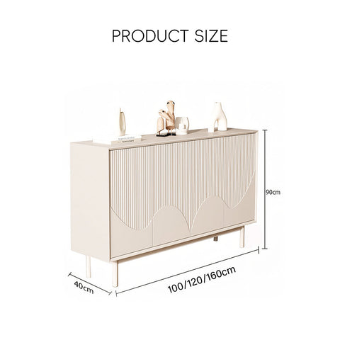 Beige coles shoe storage sideboard with vertical ribbed paneling and curved wave design for shoe storage