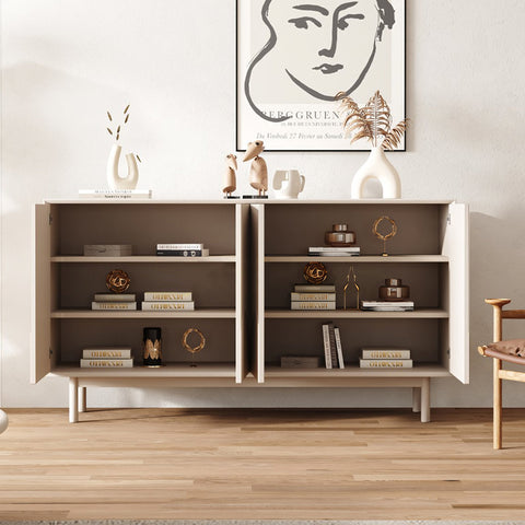 Light wood finished coles shoe storage sideboard with open shelves cream for shoes and decor items