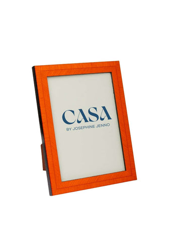 Orange wooden colonna marquetry frame 6x4 with sleek modern design and casa by josephine jenno logo on front