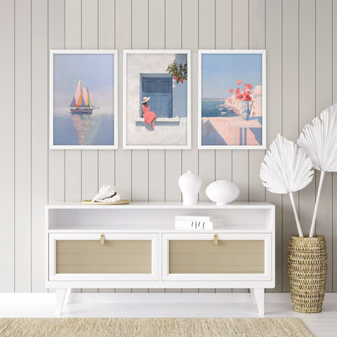 Colorful Living Room Walls | Set of 3 Italian Lifestyle Wall art Prints