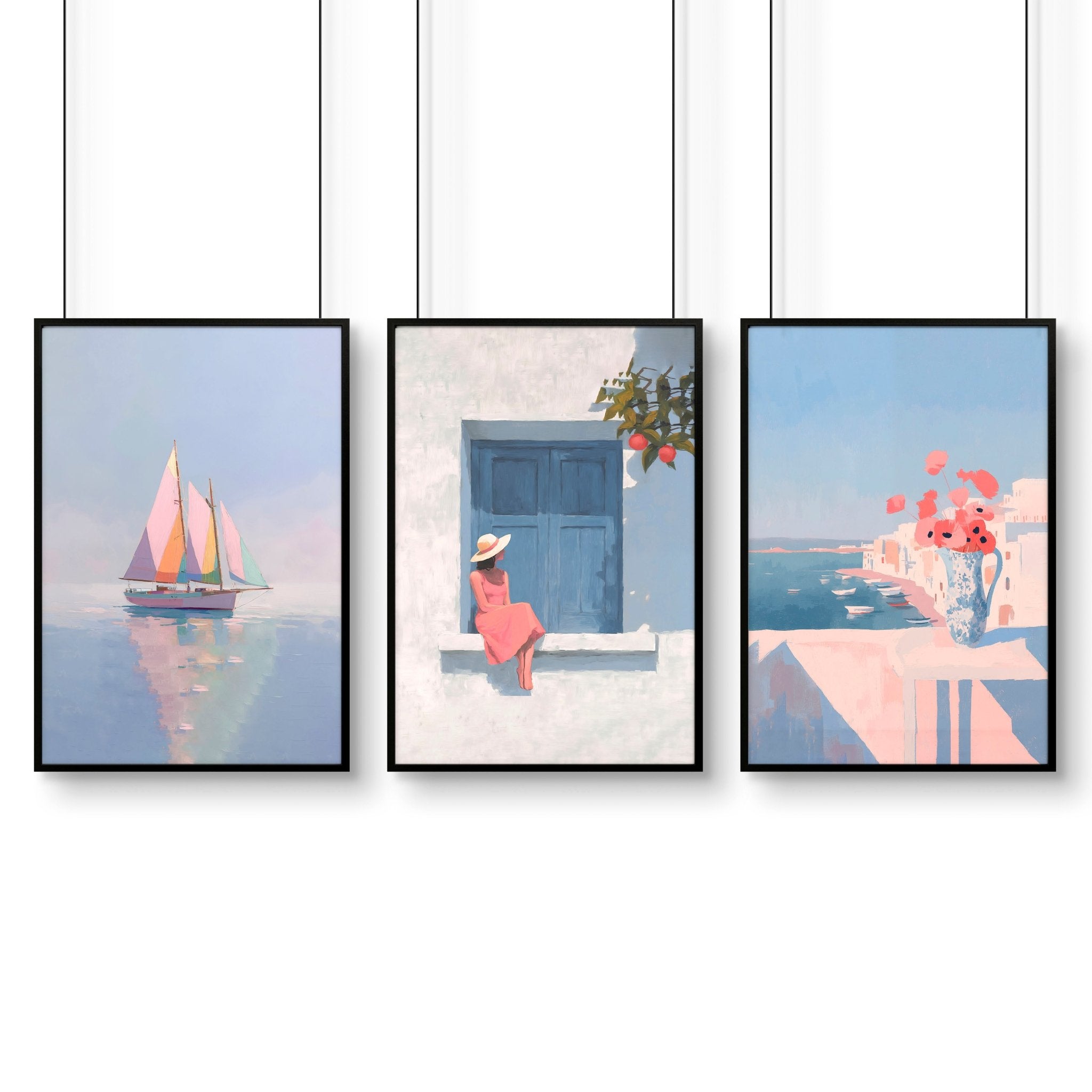Colorful Living Room Walls | Set of 3 Italian Lifestyle Wall art Prints