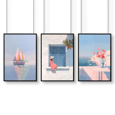 Colorful Living Room Walls | Set of 3 Italian Lifestyle Wall art Prints