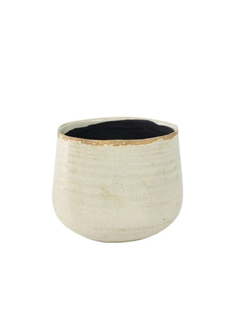 Como hand finished pot cream ceramic planter with matte finish subtle ridges black interior and premium glaze