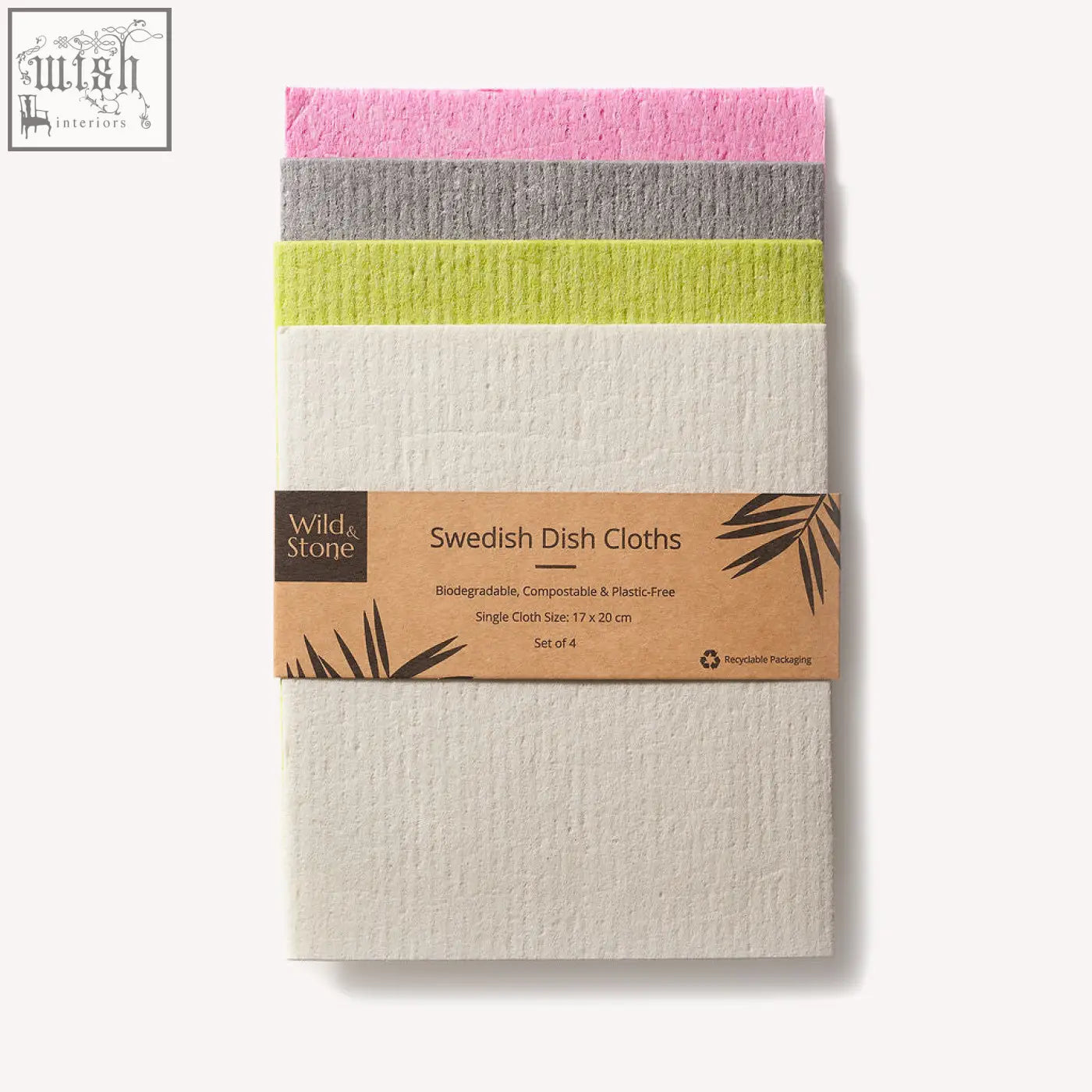 Set of four colorful compostable swedish dish cloths from wild and stone with textured surface for cleaning tasks