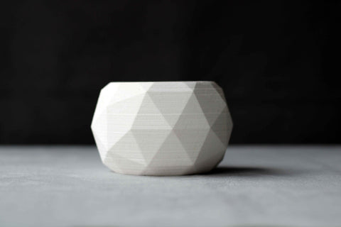 White high quality ceramic concrete diagonal pot with faceted geometric polygonal design for plants