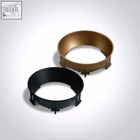 Black and gold circular plastic cone gu10 track ring adapters with mounting flanges for standard en60598-1 fixtures