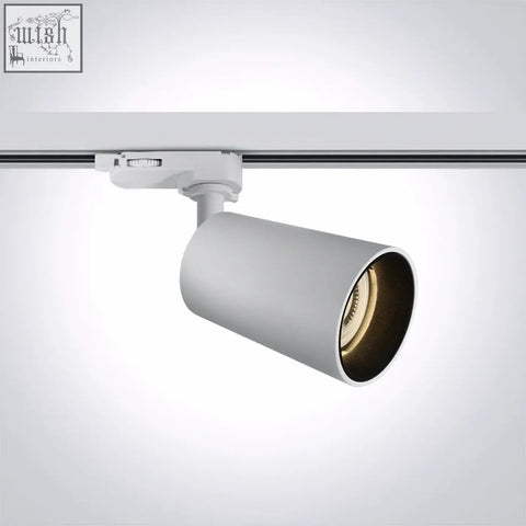 White cylindrical cone gu10 track light with matte finish and gold-toned interior meets standard en60598-1