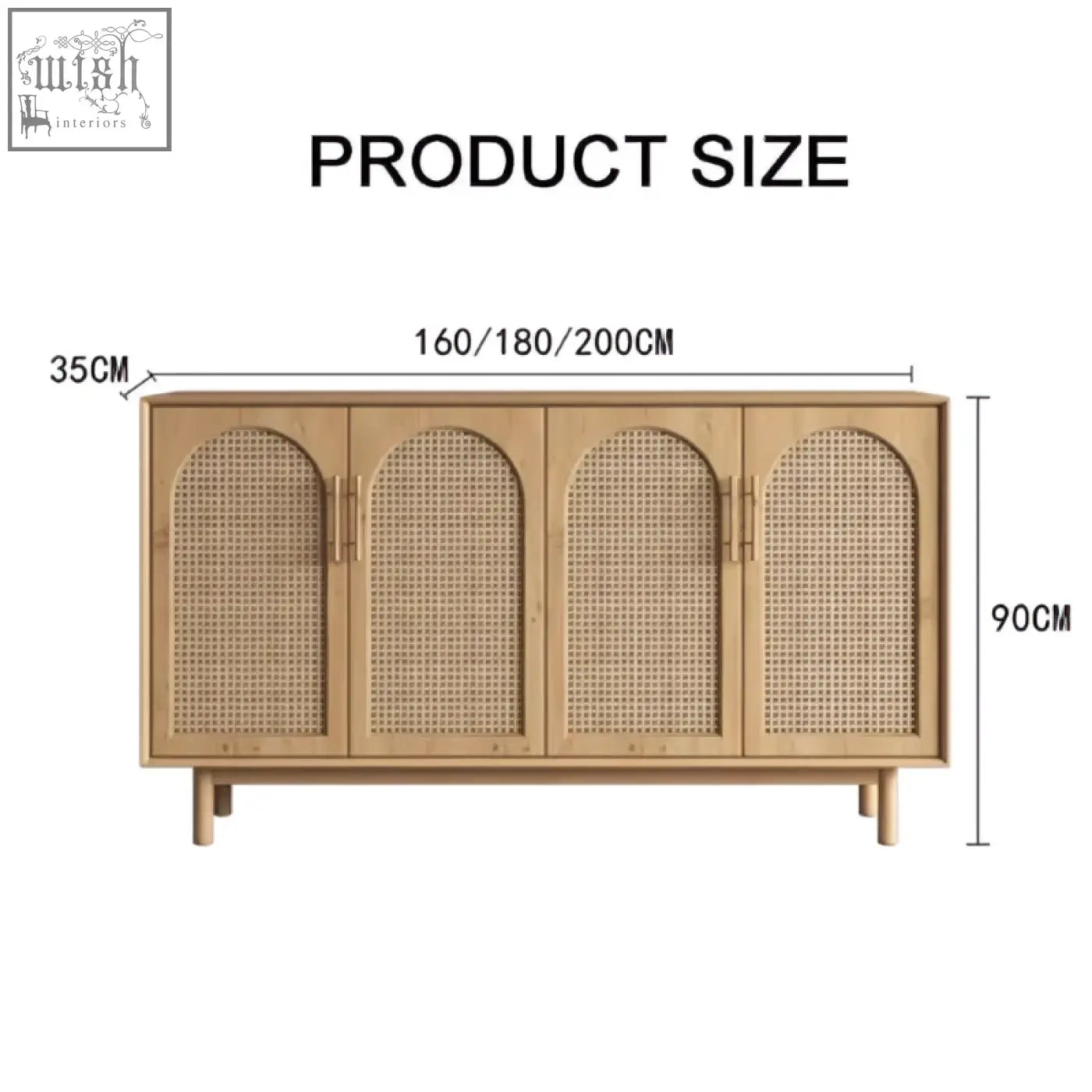 Beige constance rattan sideboard with arched doors and pine wood frame for stylish storage solutions