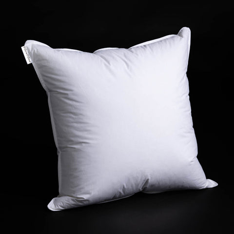Continental the big square one white duck pillow with smooth slightly wrinkled fabric and small corner tag