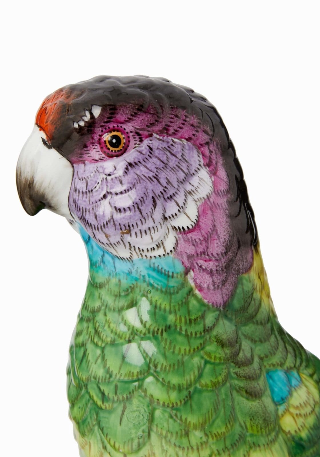 Vibrant porcelain parrot figurine copacabana with glossy finish and colorful detailed feathers north of havana style
