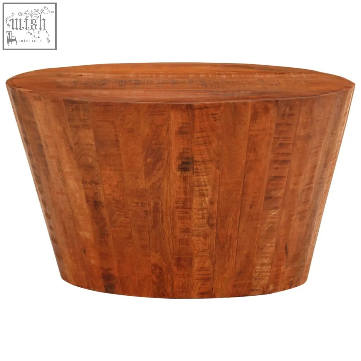 Rustic oval coffee table made of solid mango wood with a warm natural finish and visible grain patterns 52cm diameter