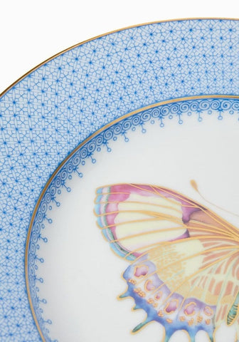 Delicate porcelain cornflower blue lace plate with vibrant lace plate butterfly and gold trim side plate set of 4