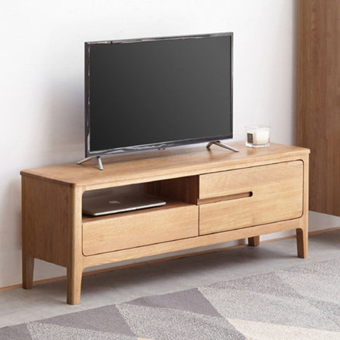 Light oak wood corona tv stand with two drawers and open shelf for stylish living room storage