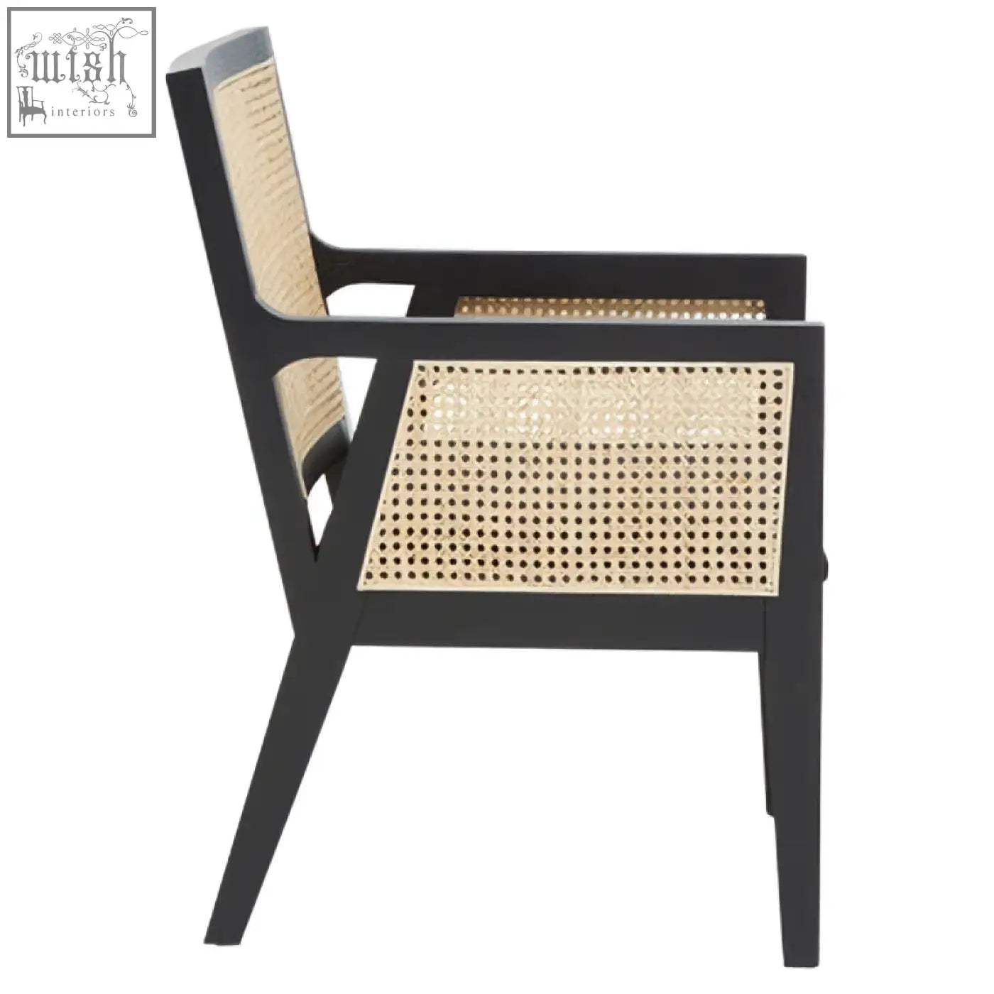 Black-framed corso rattan chair with woven natural cane seat and back for stylish comfortable seating