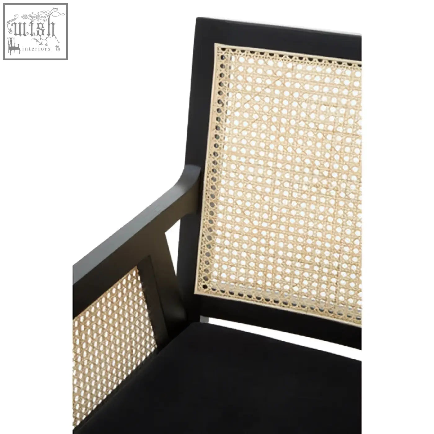Black-framed corso rattan chair with woven cane back and seat perfect for stylish indoor seating