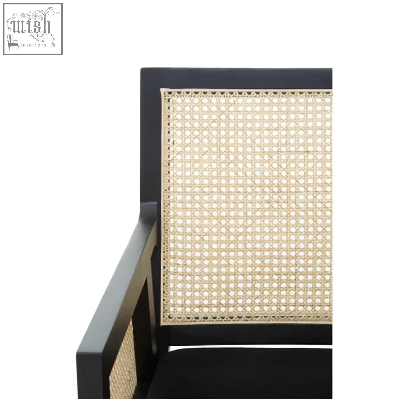 Black-framed corso rattan chair with woven natural-toned backrest perfect for stylish seating options