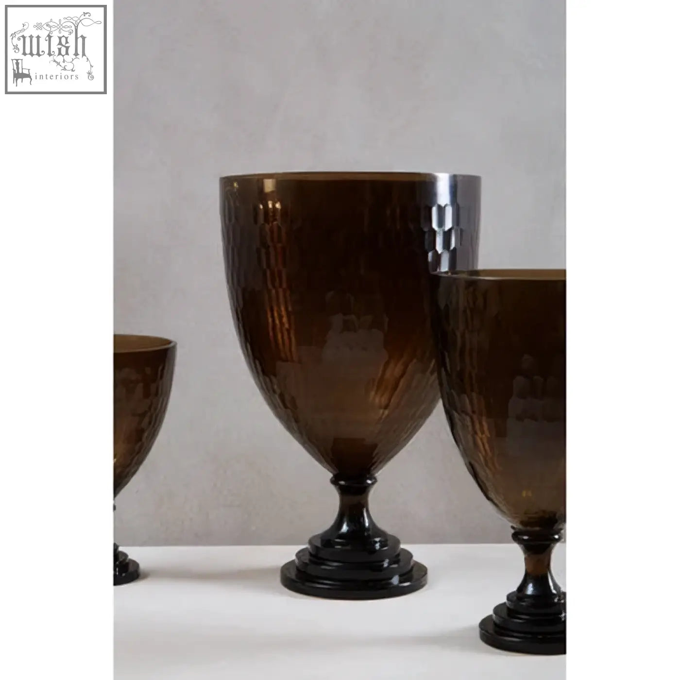 Brown glass cortina large honeycomb candle holder with metallic silver rim and black base for home decor
