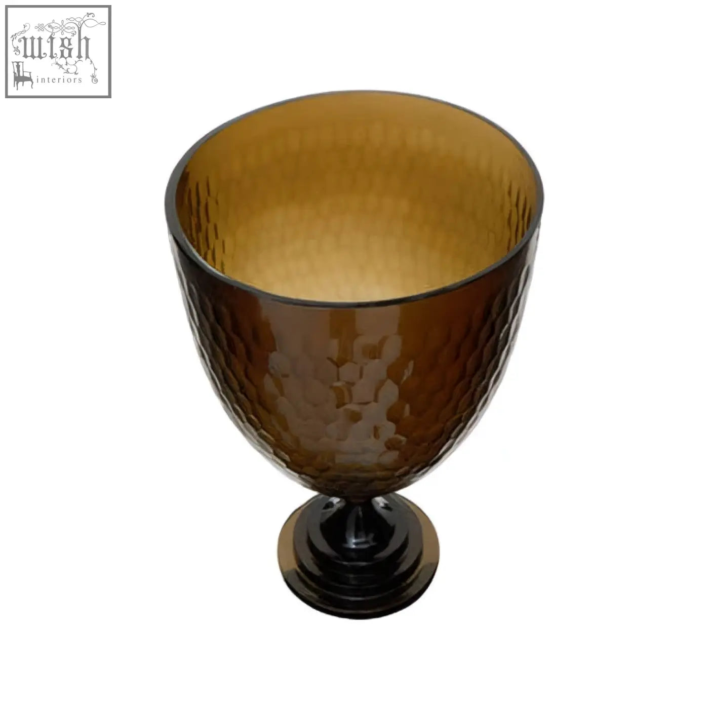 A cortina large honeycomb glass candle holder with dark amber hammered glass and a black pedestal base