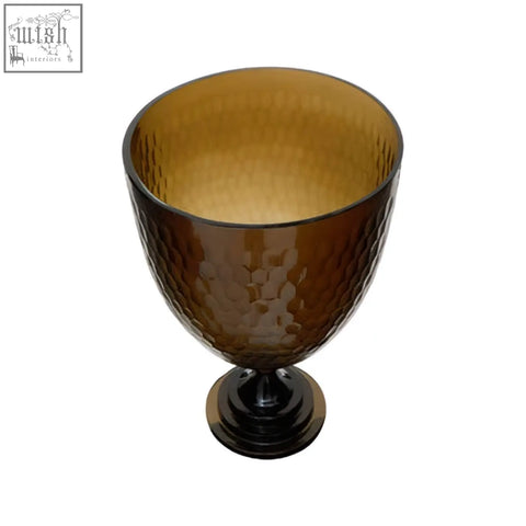 A cortina large honeycomb glass candle holder with dark amber hammered glass and a black pedestal base