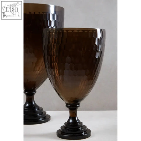 Brown hammered glass candle holder with a black base perfect as a glass candle holder for cozy lighting