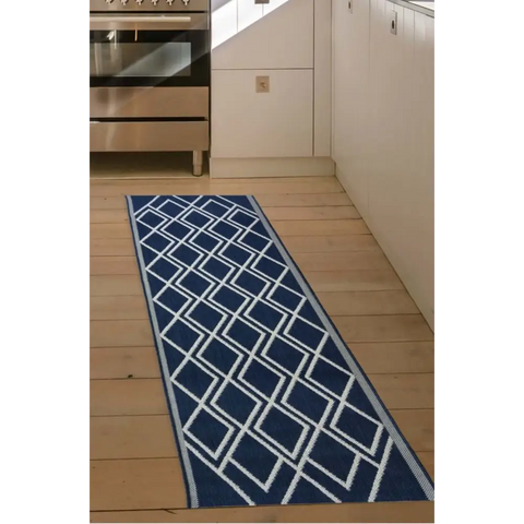 County Diamonds Indoor/Outdoor Rug | 11651A - 67X200 cm / Navy - Rugs