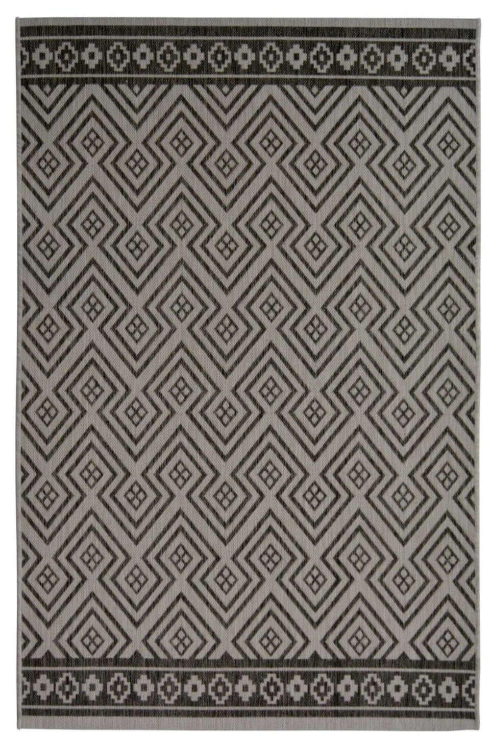 County geo grey indoor outdoor rug with gray and black geometric diamond pattern perfect for indoor or outdoor use