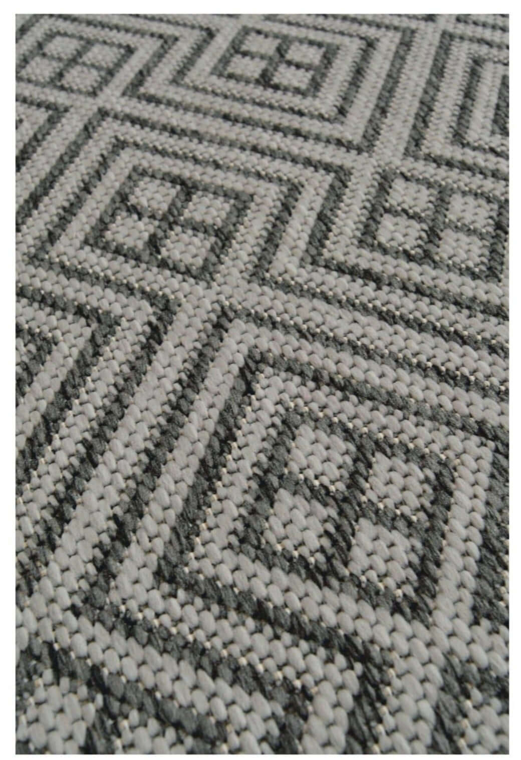 County geo grey indoor outdoor rug with gray and black geometric woven pattern for versatile indoor use