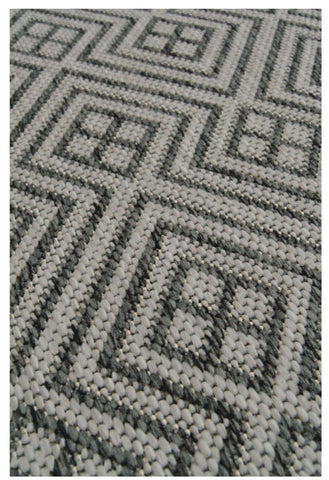 County geo grey indoor outdoor rug with gray and black geometric woven pattern for versatile indoor use
