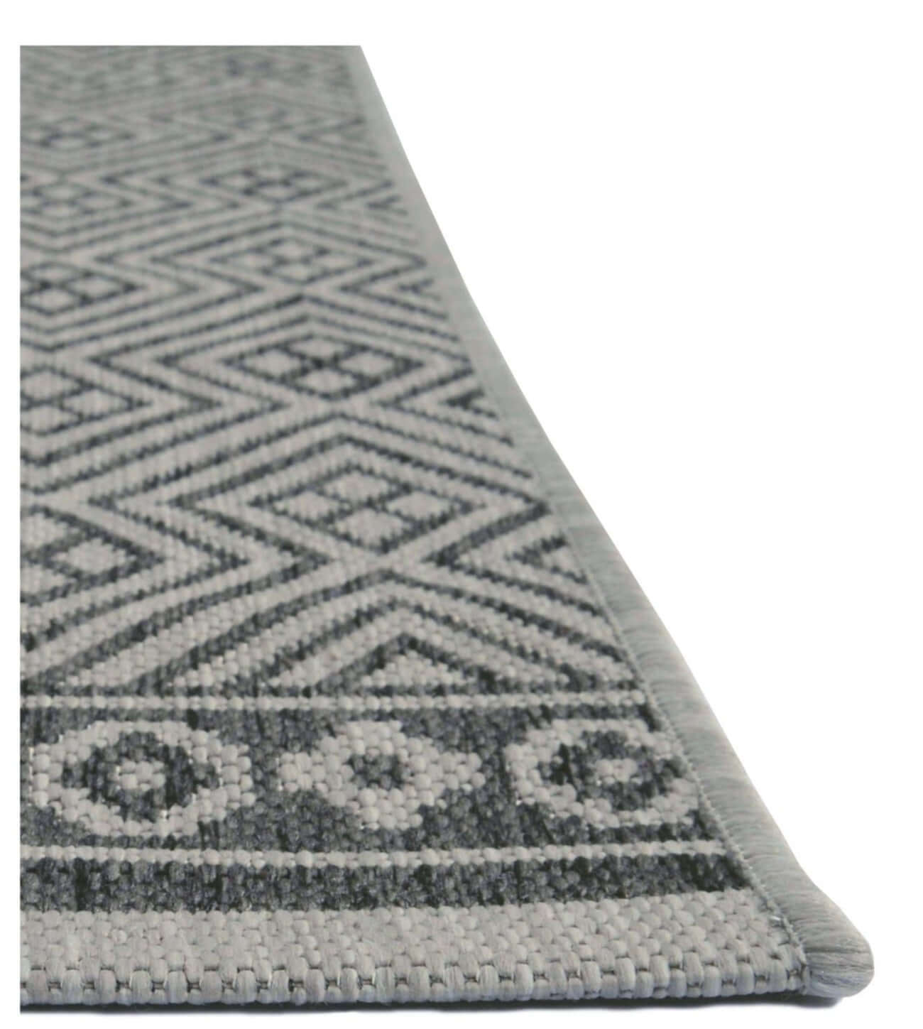 Gray geometric-patterned county geo grey indoor outdoor rug with textured weave and neutral tones perfect for any space