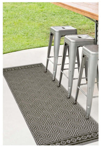 Gray rectangular county geo grey indoor outdoor rug with geometric pattern and decorative borders