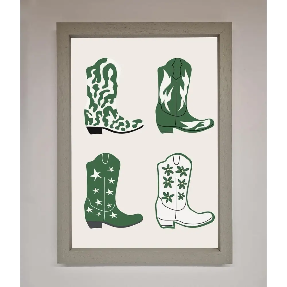 Cowboy Boots Framed Print - A3 (29.7 x 42 cm) / Grey - Framed Print
