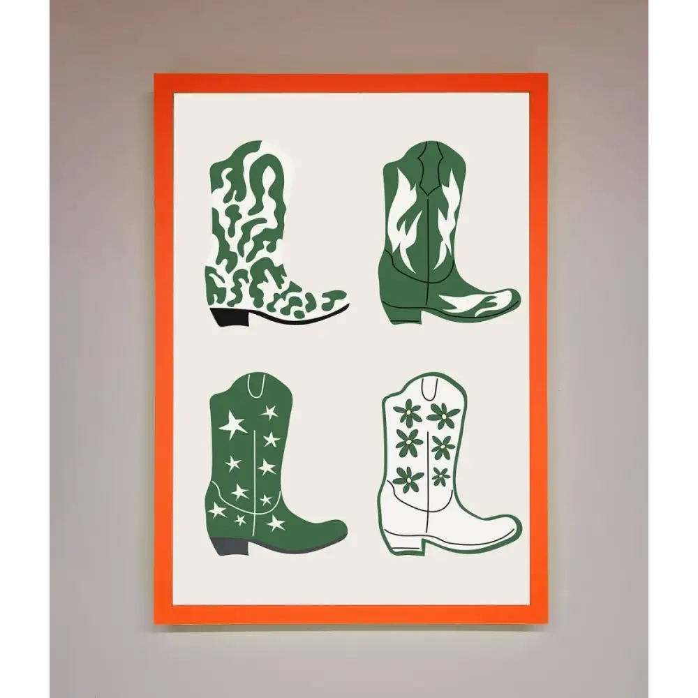 Cowboy Boots Framed Print - A3 (29.7 x 42 cm) / Neon Orange - Framed Print