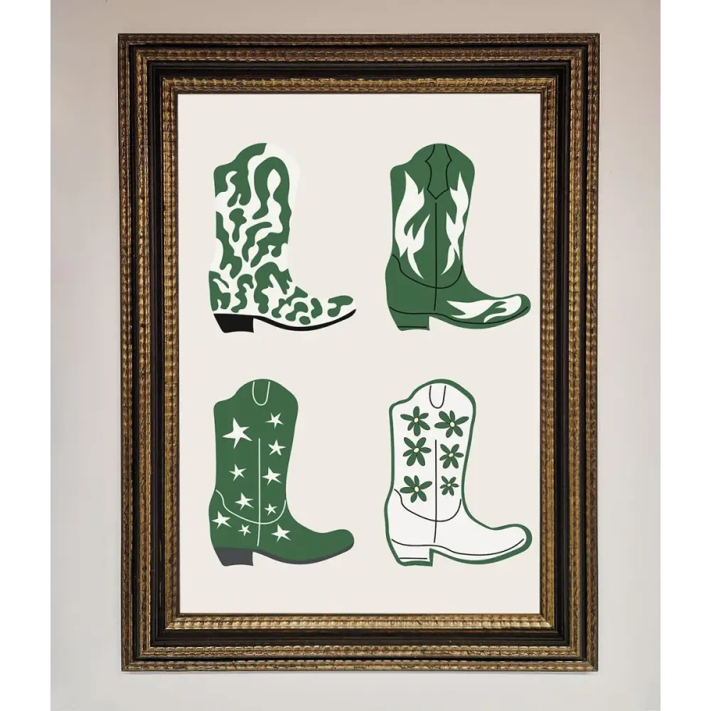 Cowboy Boots Framed Print - A3 (29.7 x 42 cm) / Ornate Gold Black - Framed Print