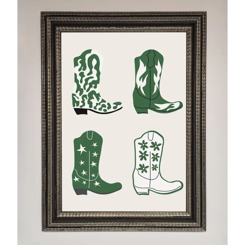 Cowboy Boots Framed Print - A3 (29.7 x 42 cm) / Ornate Silver Black - Framed Print