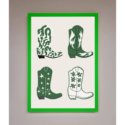Cowboy Boots Framed Print - B0 (100 x 141 cm) / Neon Dark Green - Framed Print