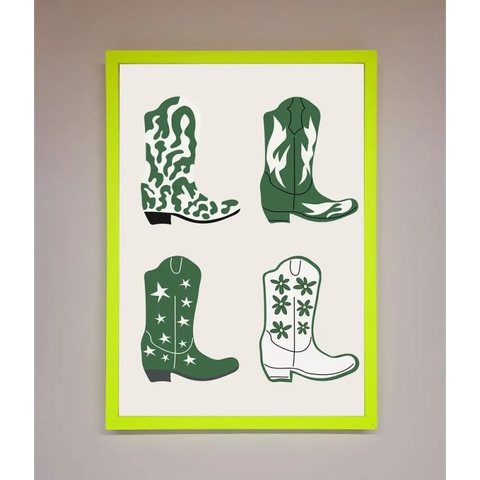 Cowboy Boots Framed Print - B0 (100 x 141 cm) / Neon Green - Framed Print