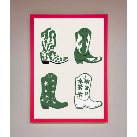 Cowboy Boots Framed Print - B0 (100 x 141 cm) / Neon Pink - Framed Print