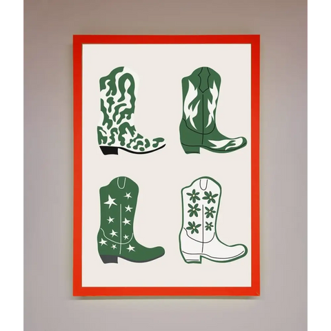 Cowboy Boots Framed Print - B0 (100 x 141 cm) / Neon Red - Framed Print