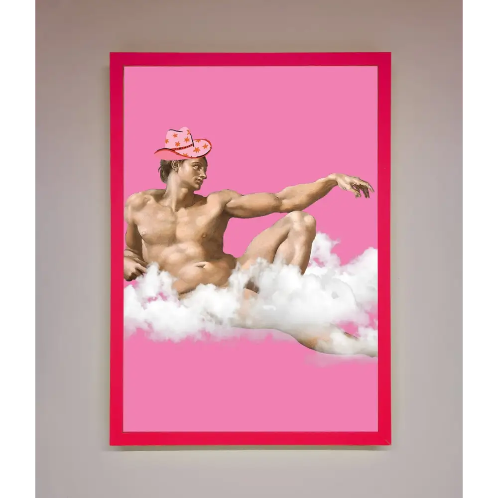 Cowboy On A Cloud Framed Poster - B0 (100 x 141 cm) / Neon Pink - Framed Print