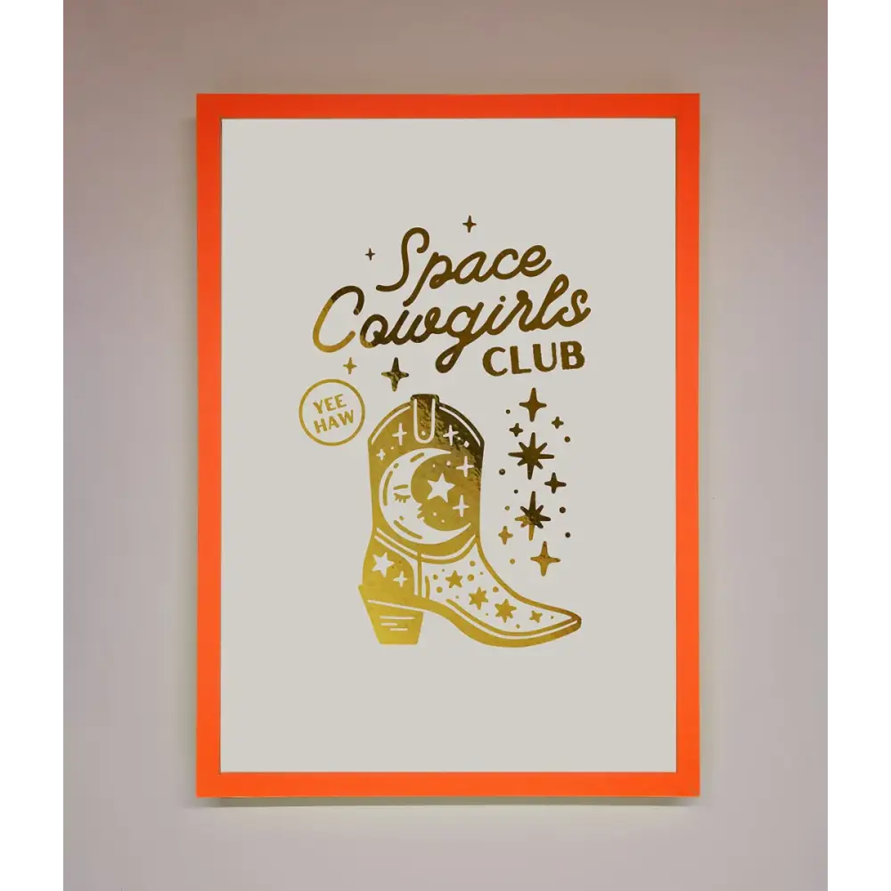 Cowgirl Boot Foil Print - A3 (29.7 x 42 cm) / Neon Orange - Framed Print