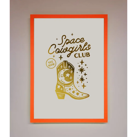 Cowgirl Boot Foil Print - A3 (29.7 x 42 cm) / Neon Orange - Framed Print