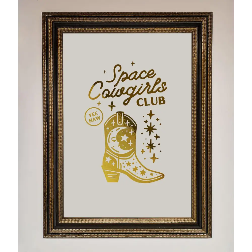 Cowgirl Boot Foil Print - A3 (29.7 x 42 cm) / Ornate Gold Black - Framed Print