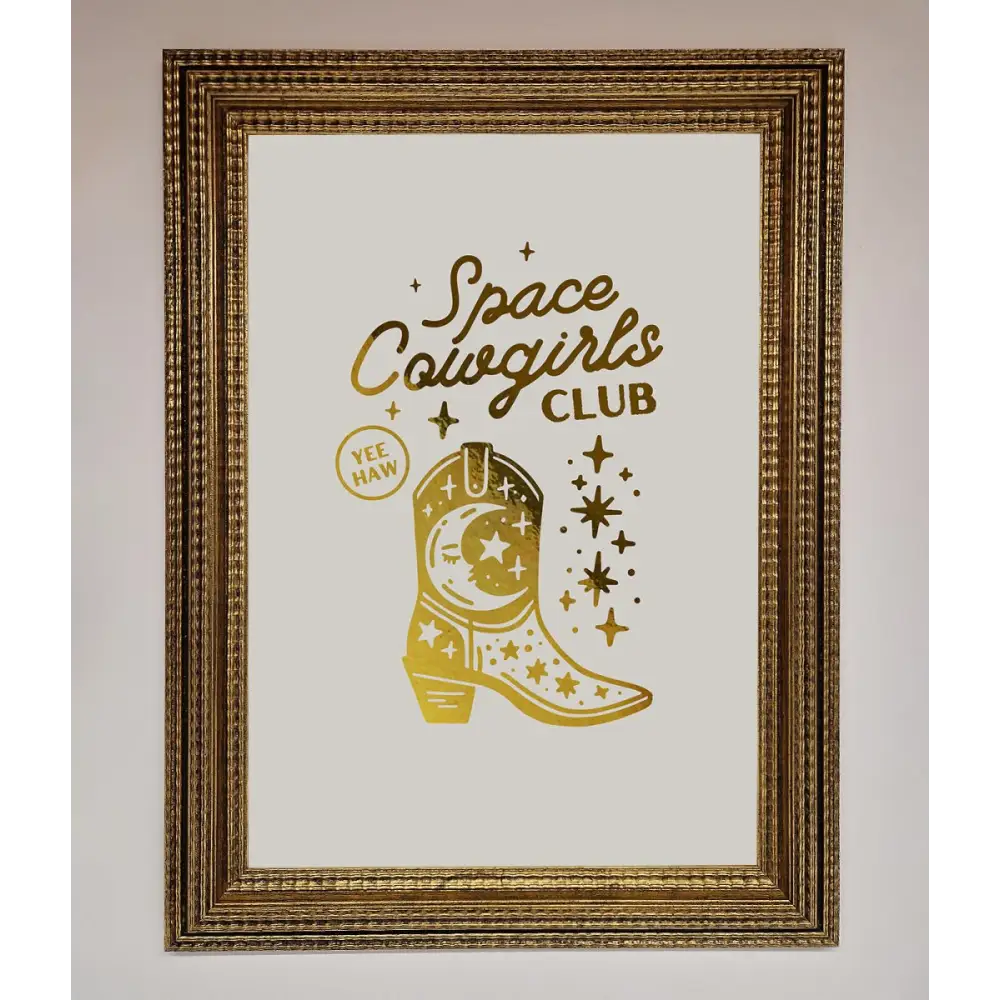 Cowgirl Boot Foil Print - A3 (29.7 x 42 cm) / Ornate Gold - Framed Print
