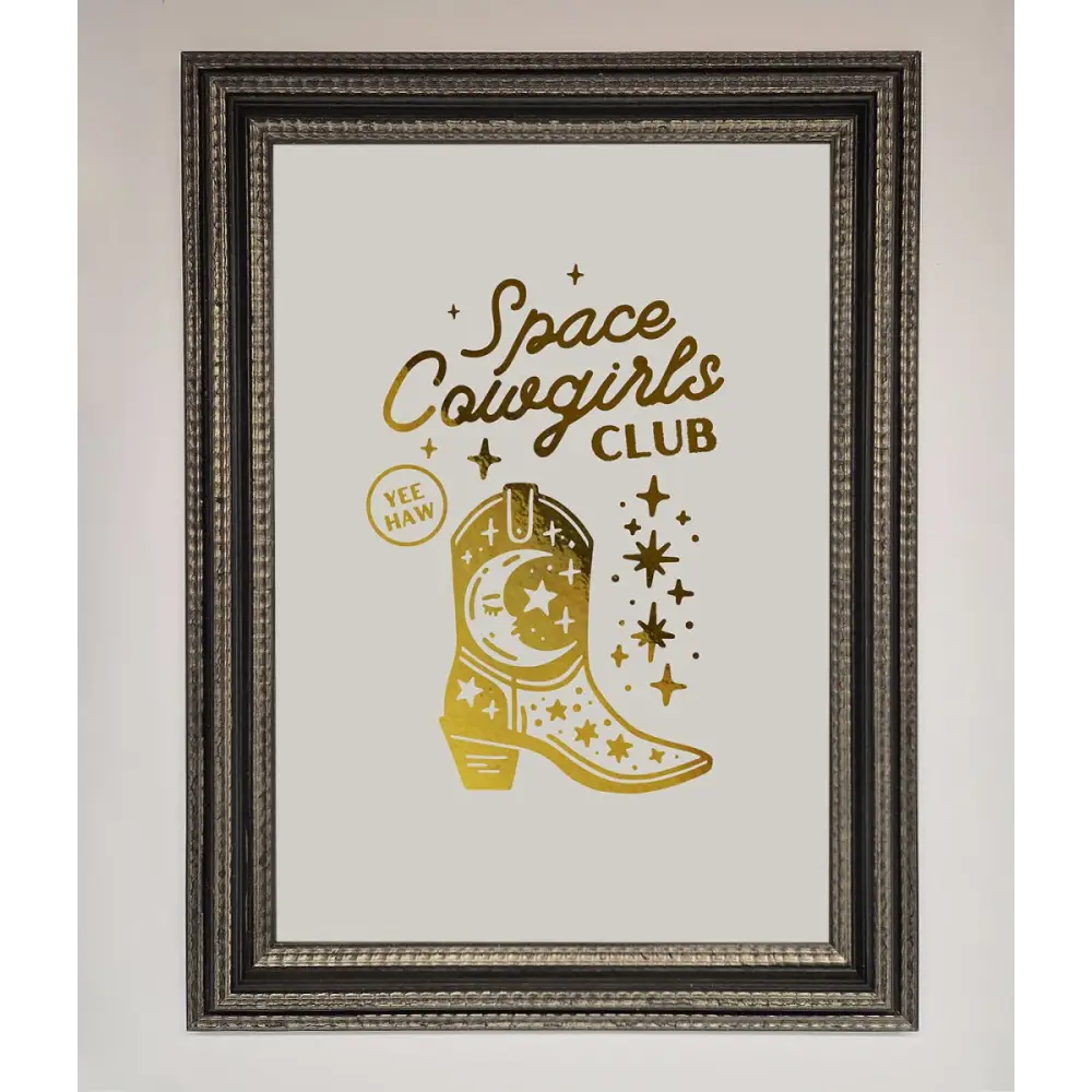 Cowgirl Boot Foil Print - A3 (29.7 x 42 cm) / Ornate Silver Black - Framed Print