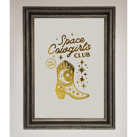 Cowgirl Boot Foil Print - A3 (29.7 x 42 cm) / Ornate Silver Black - Framed Print