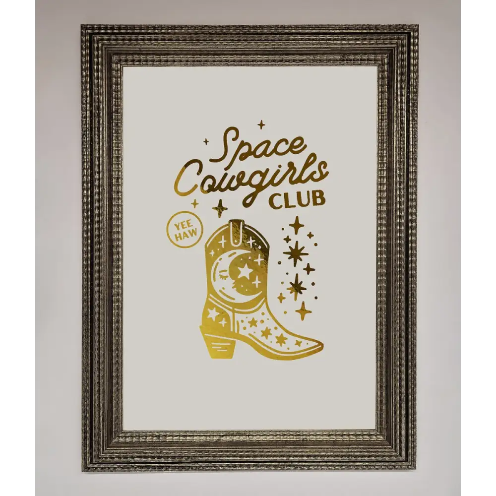 Cowgirl Boot Foil Print - A3 (29.7 x 42 cm) / Ornate Silver - Framed Print