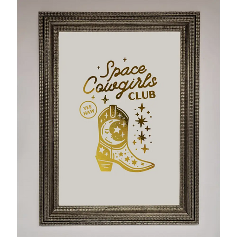 Cowgirl Boot Foil Print - A3 (29.7 x 42 cm) / Ornate Silver - Framed Print